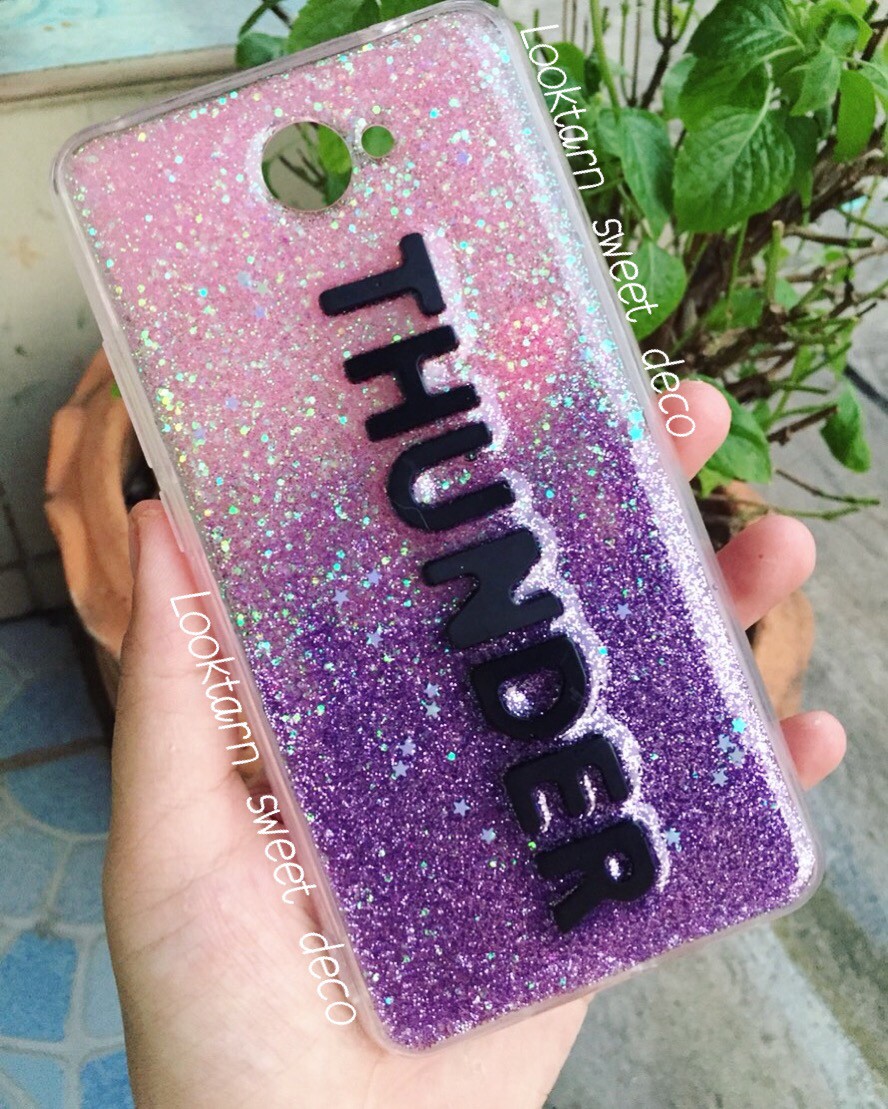 เคสกากเพชรชมพู ม่วง อักษรสีดำ