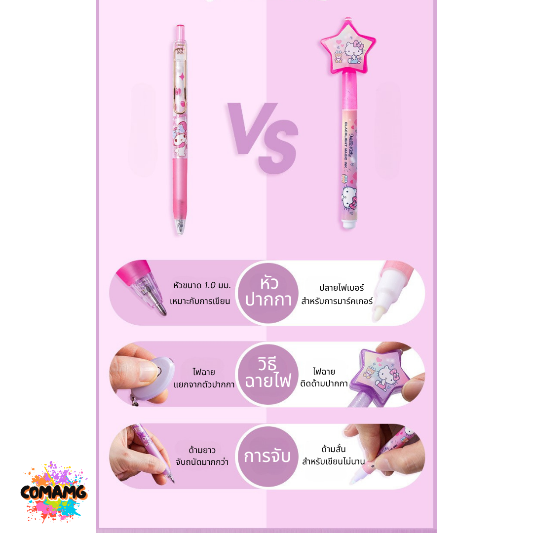 Sanrio ปากกาล่องหน ลายการ์ตูน (ซานริโอ้) น่ารักๆ มาพร้อมไฟฉ่ายในตัว ลิขสิทธิ์แท้100% พร้อมส่ง