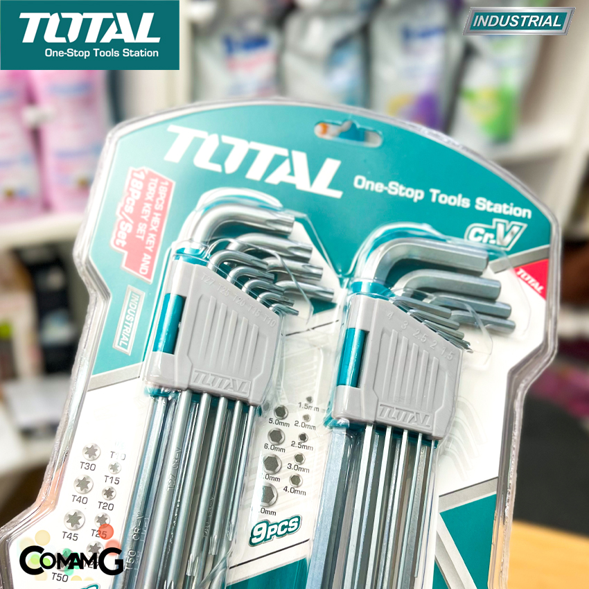 Total ชุดประแจหกเหลี่ยม และหัวจีบ(หัวท๊อค) รุ่นงานหนัก แข็งแรงทนทาน ชุด18ชิ้น หกเหลี่ยมตัวยาว