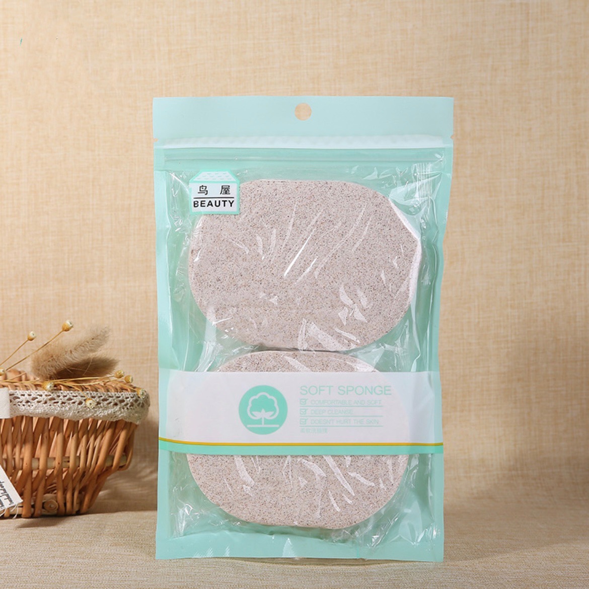 ฟองน้ำเช็ดเม็ดสครับหรือเม็ดบีช ฟองน้ำเช็ดหน้า ฟองน้ำสำหรับเช็ดทำความสะอาดหน้า