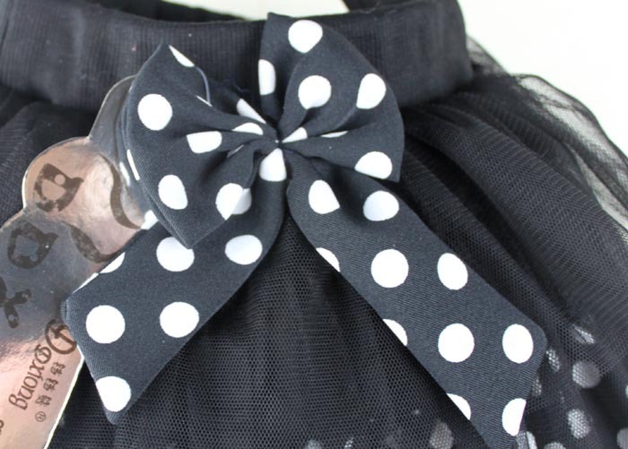 PSk10621 กระโปรงเด็กสีดำลายจุด ตกแต่งน่ารักผ้าสวยตามแบบ