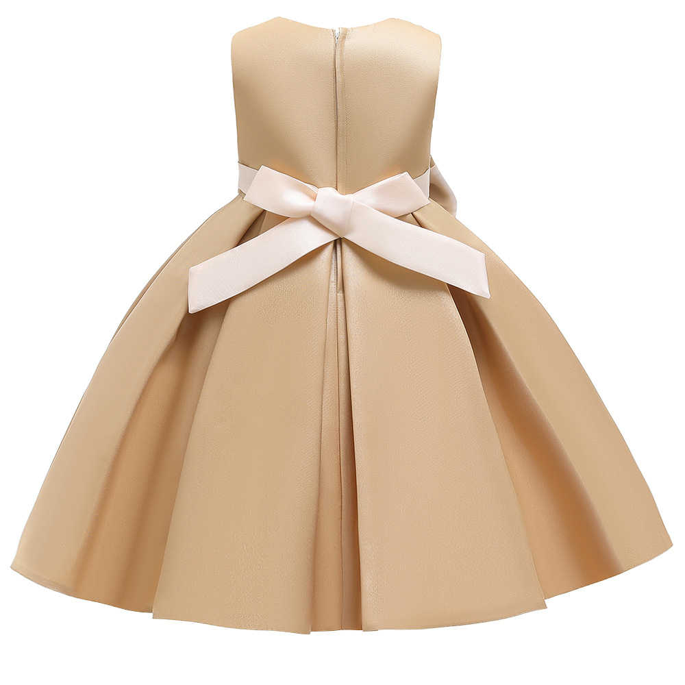 Gd3789- พร้อมส่งจากไทย ชุดราตรีเด็ก สีทอง ชุดออกงานเด็กหญิง ทรงสั้น เนื้อผ้าสวย แบบสวยเรียบหรู