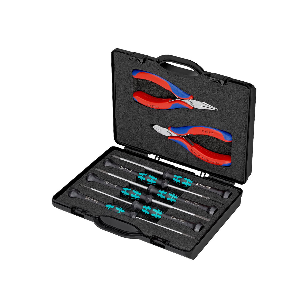 KNIPEX กล่องสำหรับคีมอิเล็กทรอนิกส์ พร้อมเครื่องมือสำหรับงานบนส่วนประกอบอิเล็กทรอนิกส์ 8 ชิ้น NO.00 20 18