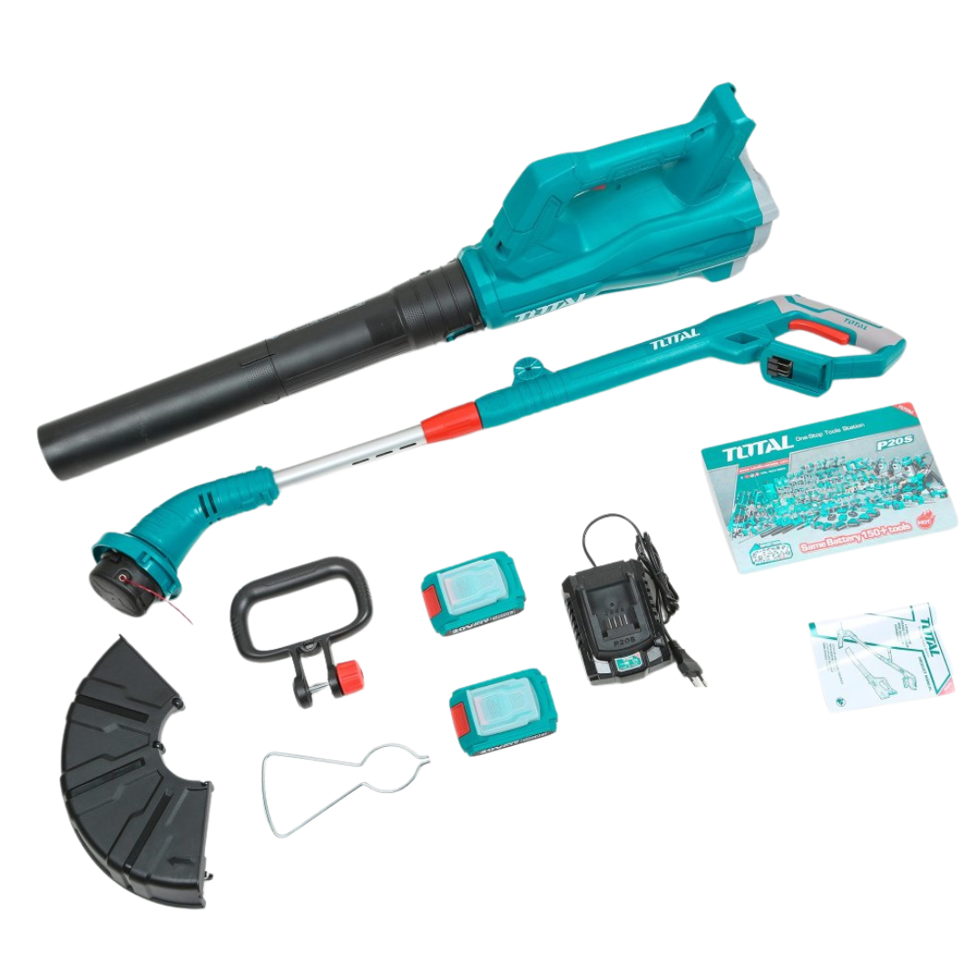 Total เครื่องตัดหญ้าไร้สาย ชุดคอมโบ พร้อมเครื่องเป่าลมไร้สาย แบตเตอรี่ 20V 2.0Ah 2ก้อน และแท่นชาร์จ
