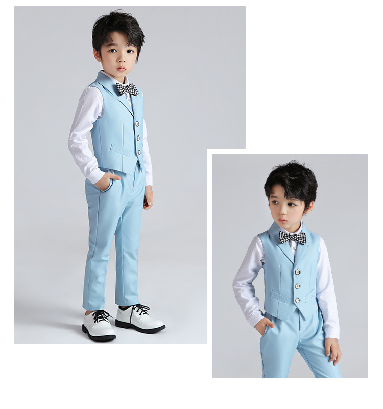 Bset0127- ชุดสูทเด็กชาย 3ชิ้น ทรงสวยดูดี เนื้อผ้าสวยหรู มีเสื้อกั๊ก+กางเกง+โบว์ ขนาดชุด +ดูเพิ่ม ในรายละเอียด สำหรับออกงาน หรือการแสดง