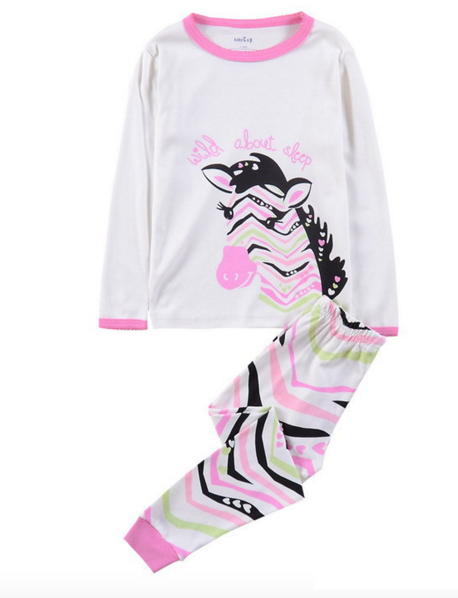 L-KAG-015 ชุดนอนเด็กผู้หญิง สีขาวม้าลาย