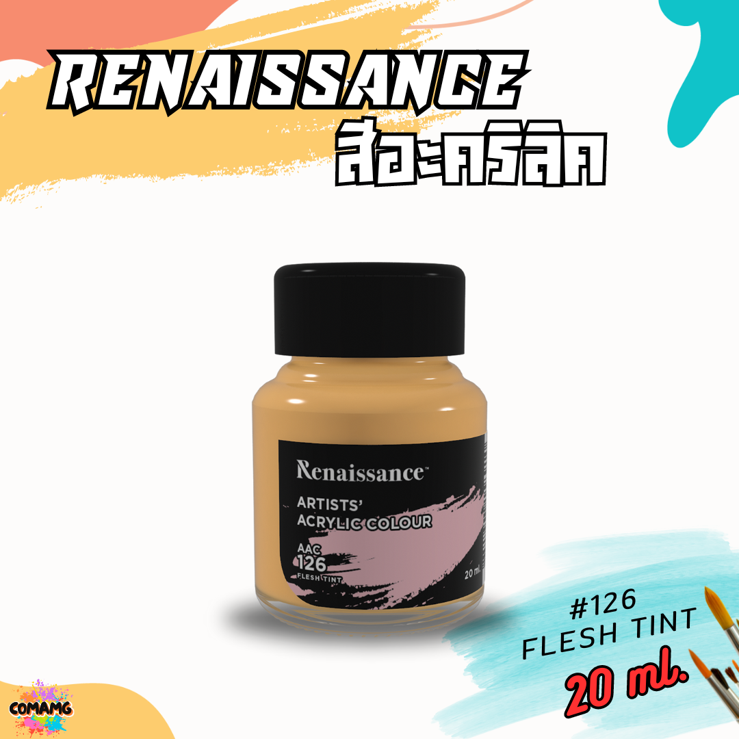 Renaissance สีอะคริลิค ขนาด 20ml แบบขวดแก้ว มีให้เลือก 26 สี พร้อมส่ง