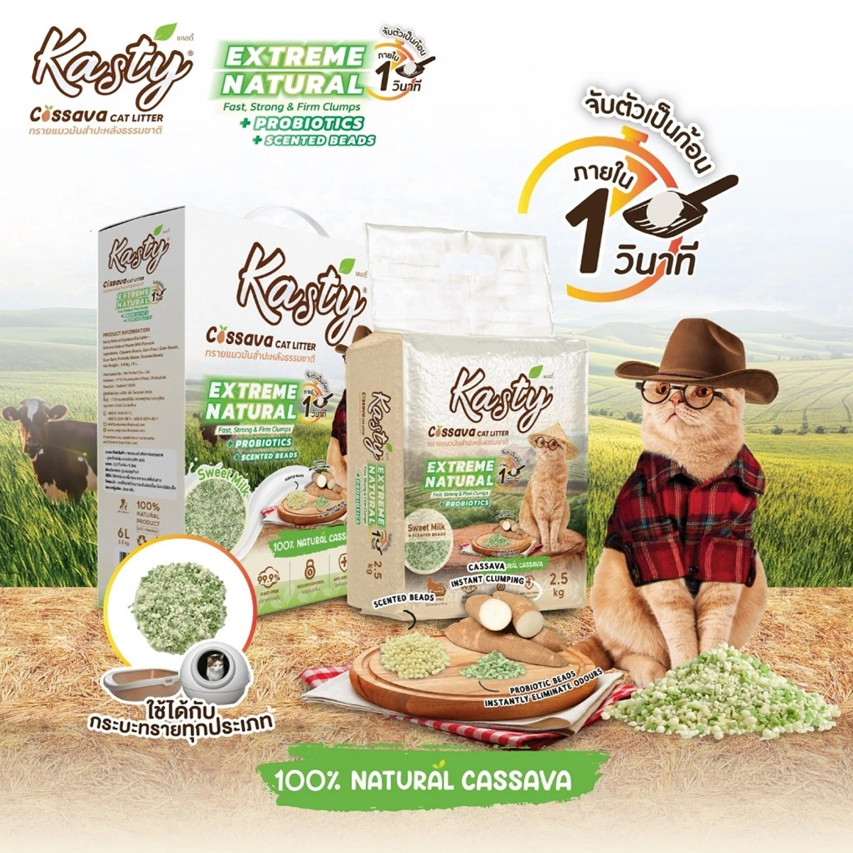 Kasty Extreme Natural เคสตี้ ทรายแมวมันสำปะหลัง (ไม่ติดกระบะทรายแมว) ขนาด 12l