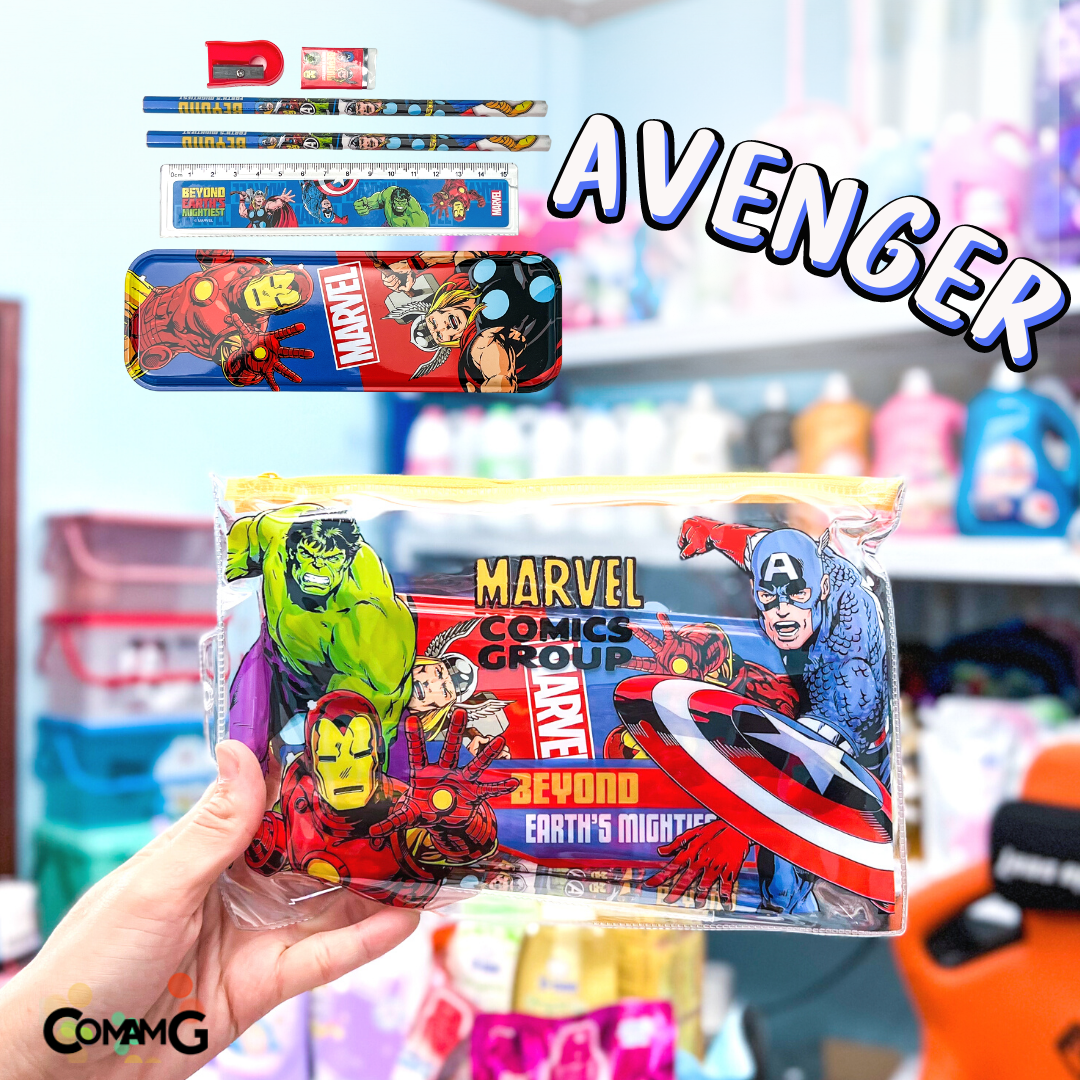 ชุดกระเป๋าดินสอ ใส่เครื่องเขียน ดินสอ ยางลบ ไม้บรรทัด กบเหลา และกล่องดินสอ ลายการ์ตูนลิขสิทธิ์แท้