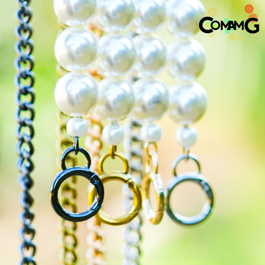 สายกระเป๋า สายสั้นสะพายไหล่ โซ่+มุุก โซ่ต่อมุก พร้อมส่ง