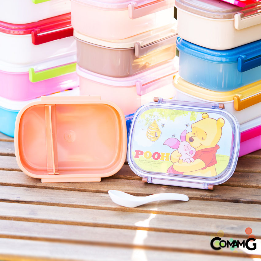 กล่องอาหาร กล่องข้าวเด็ก กล่องข้าวลายการ์ตูน ลิขสิทธิ์แท้ แบบชั้นเดียว แบ่ง2ช่องได้ มีช้อนให้