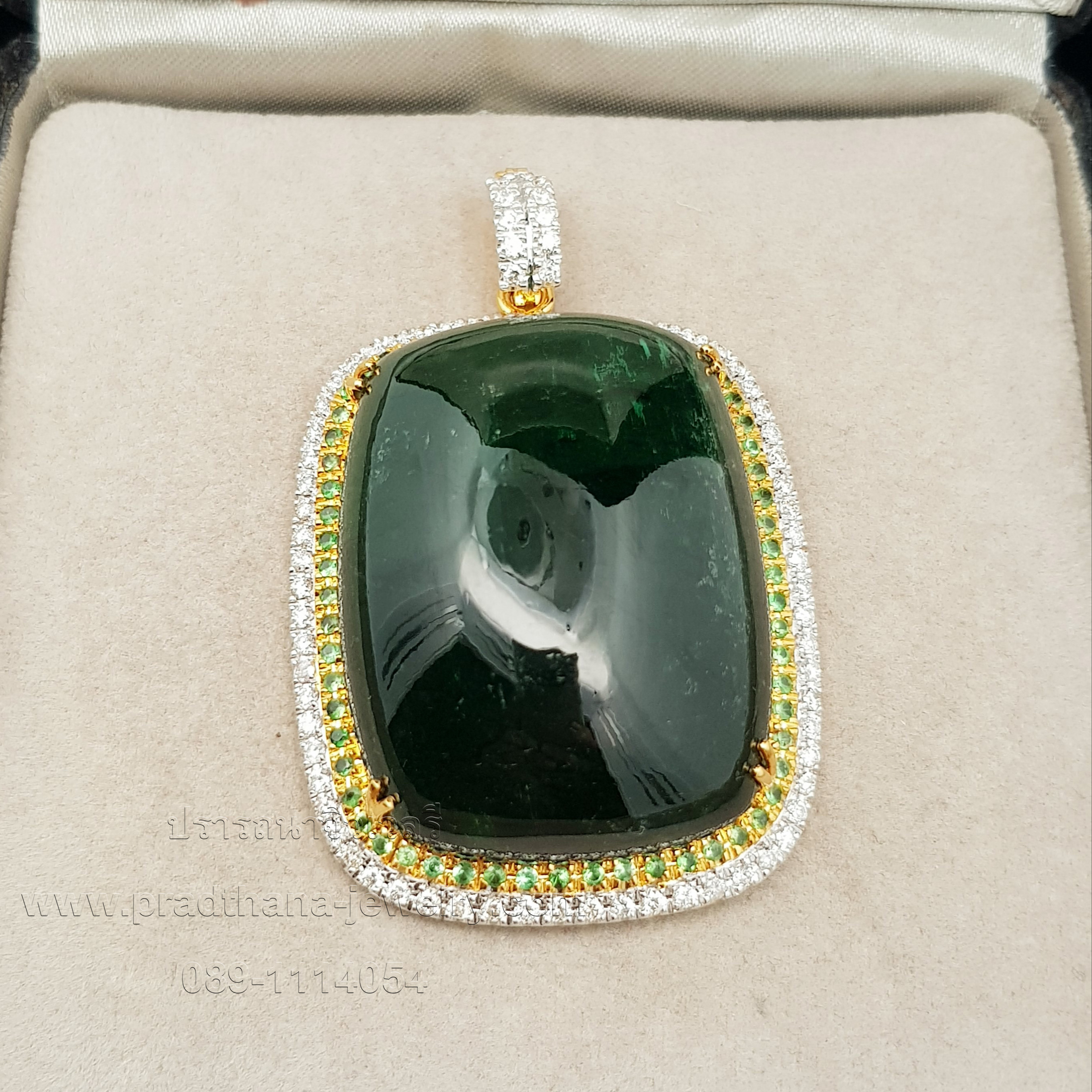 จี้กรีนทัวมาลีนล้อมซาโวไรท์เพชร