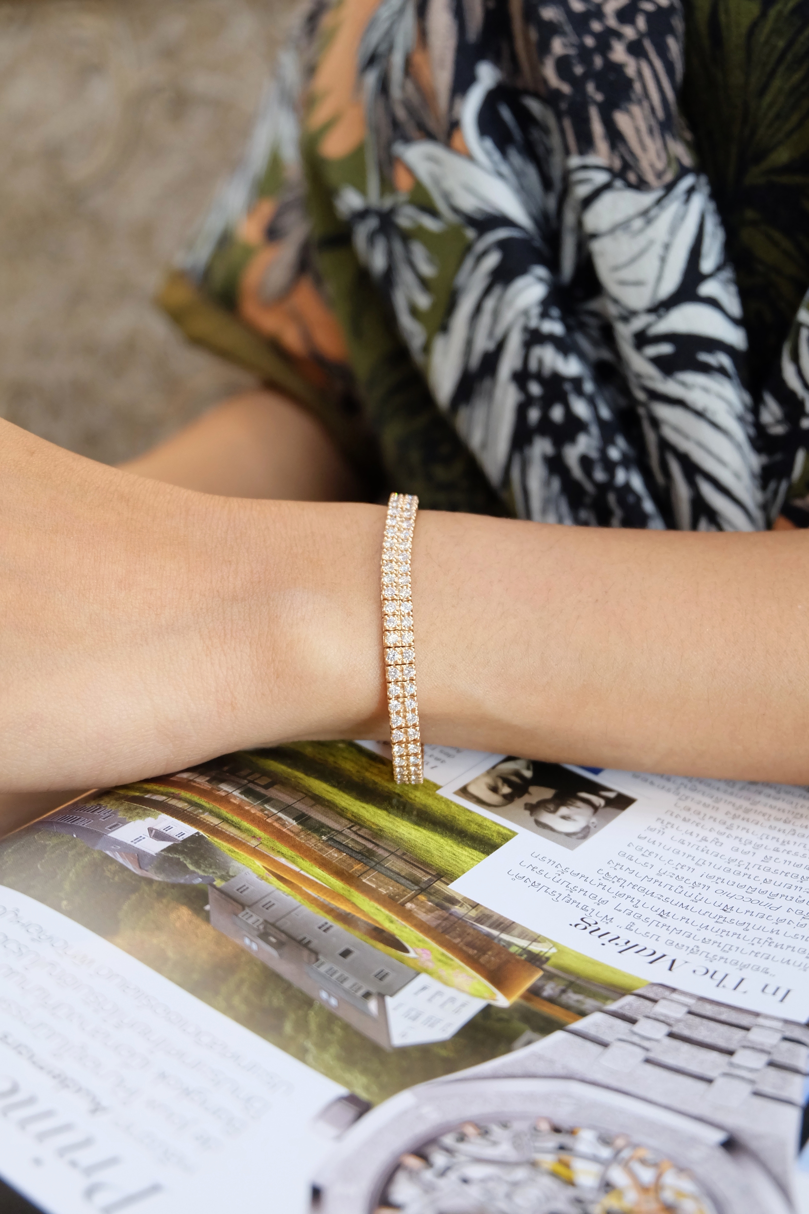 สร้อยข้อมือเพชรแถวคู่ เรือน rosegold