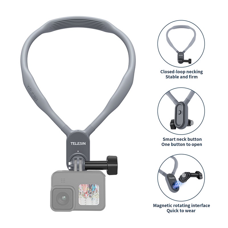 Telesin New U Shape Neck Holder Magnetic Mount คล้องคอ for GoPro / SJCAM / Xiaomi / Insta360 ใช้ได้กับกล้อง และมือถือ