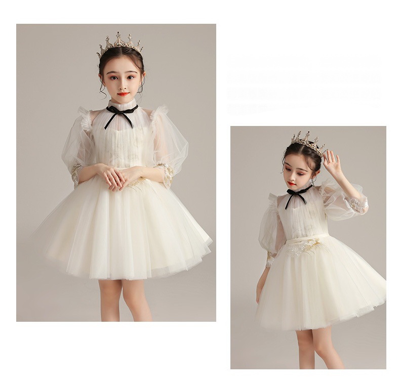 Gd4007- พร้อมส่งจากไทย ชุดราตรีเด็กสีขาว ชุดออกงานเด็กหญิง ทรงสั้น แขนยาว สวยเก๋มีสไตล์ดูดี