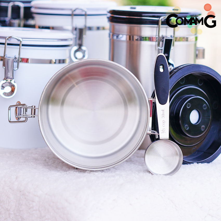 กระป๋องเก็บกาแฟ โหลใส่เมล็ดกาแฟ สแตนเลสแบบสูญญากาศ พร้อมช้อนตัก