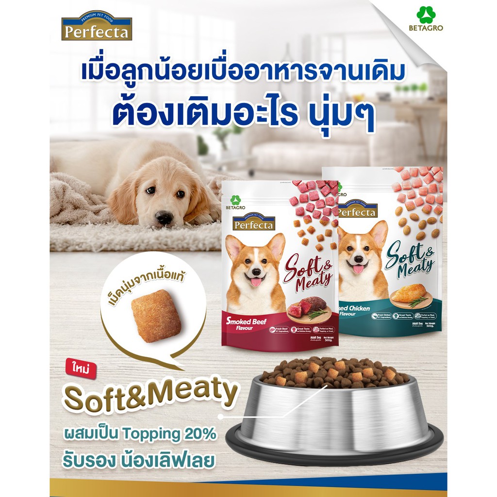 Perfecta Soft&Meaty อาหารสุนัขเม็ดนิ่ม สำหรับสุนัขโต 500G.