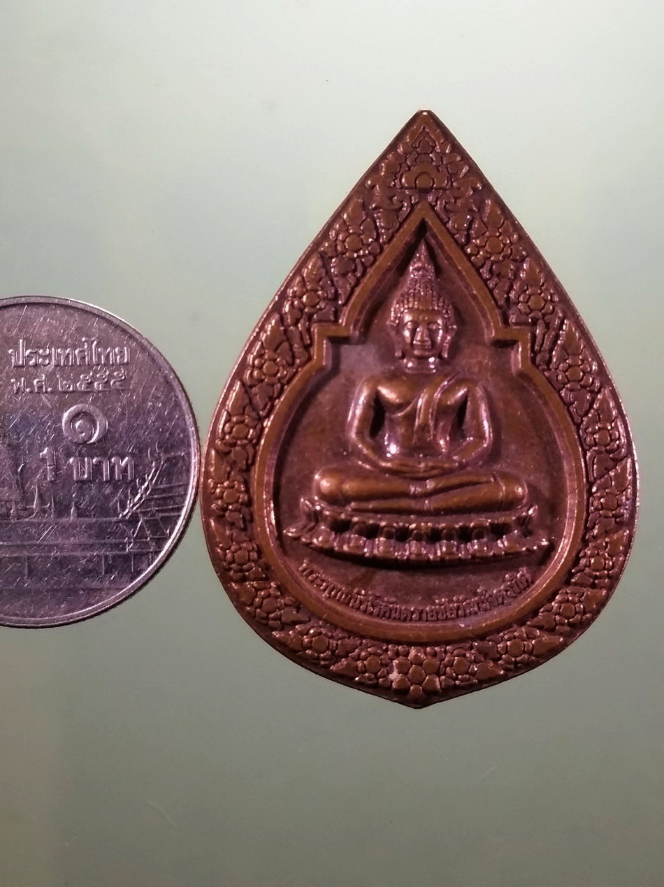 รหัสสินค้า เหรียญพระพุทธ 4231 เหรียญพระพุทธนิรโรคันตรายชัยวัฒน์จตุรทิศ หลังกงล้อธรรมจักร ที่ระลึกวิสาขพุทธบูชาปี 2552 เนื้อทองแดงผิวไฟ ขนาดเทียบกับเหรียญบาท