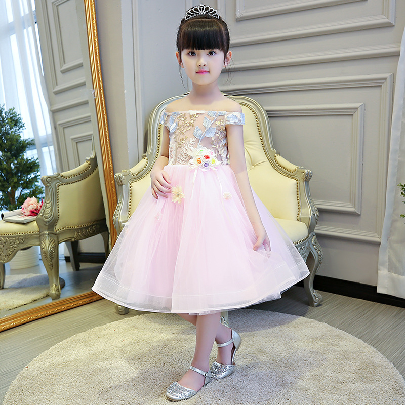 Gd3129- พร้อมส่งจากไทย ชุดเดรสออกงานเด็กสีชมพู