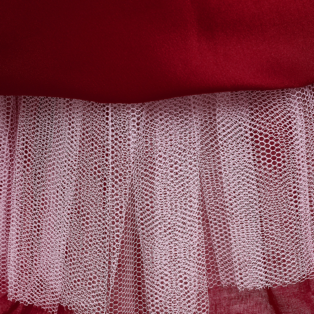 Gd35481 พร้อมส่งจากไทย ชุดราตรีเด็กสีแดงกำมะหยี่ ทรงสั้น มีแขน หรือ ใช้เป็น ชุด คริสมาส เด็ก ผู้หญิง ได้ ชุดคริสมาสต์