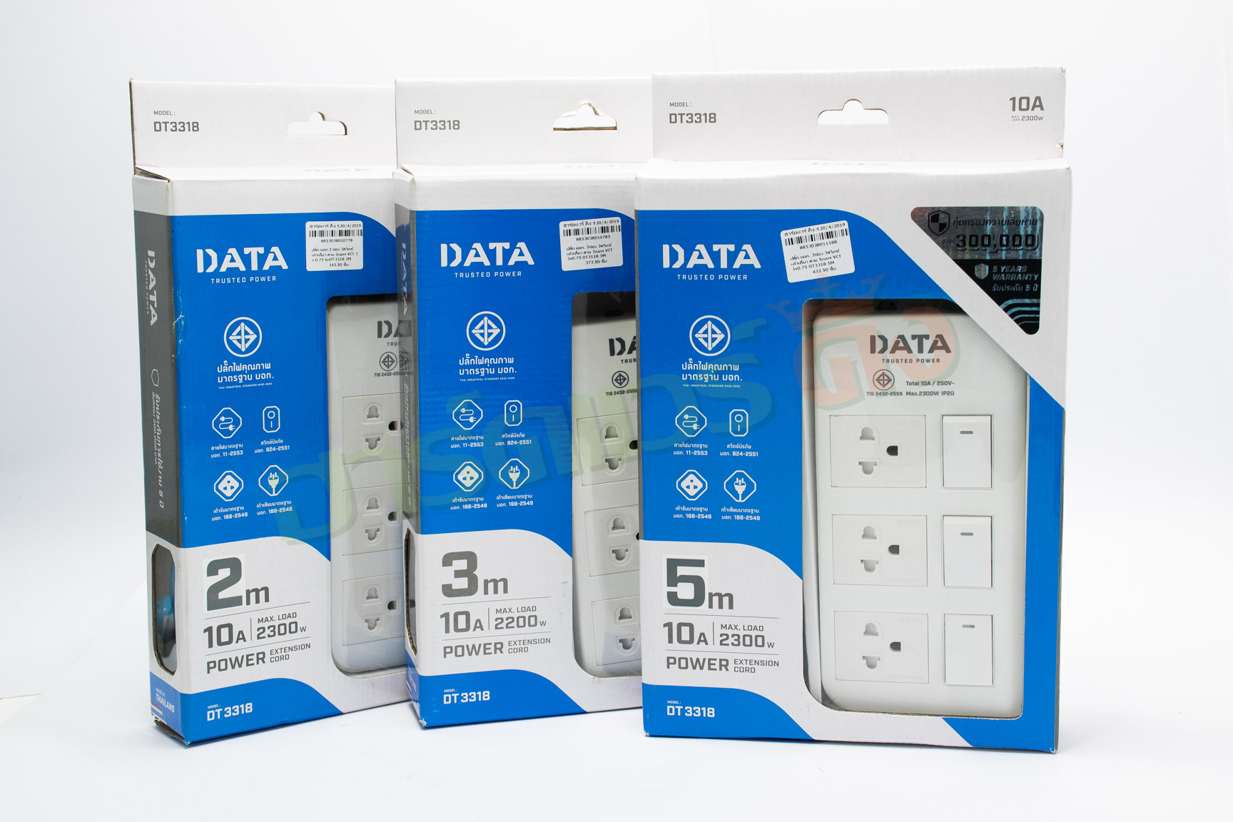 DATA DT3318 ปลั๊ก มอก 3ช่อง 3สวิตซ์ เต้าเดียว