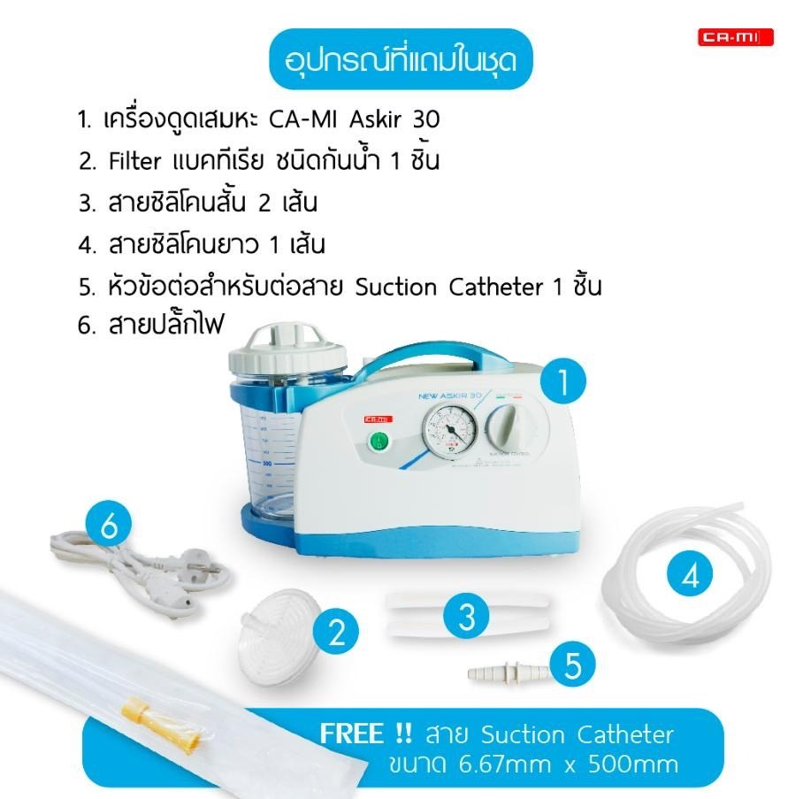 เครื่องดูดเสมหะ แรงดูดสูง NEW ASKIR30 อัตราการไหล 40 ลิตร/นาที แบรนด์จากประเทศอิตาลี รับประกันสินค้า 1 ปี