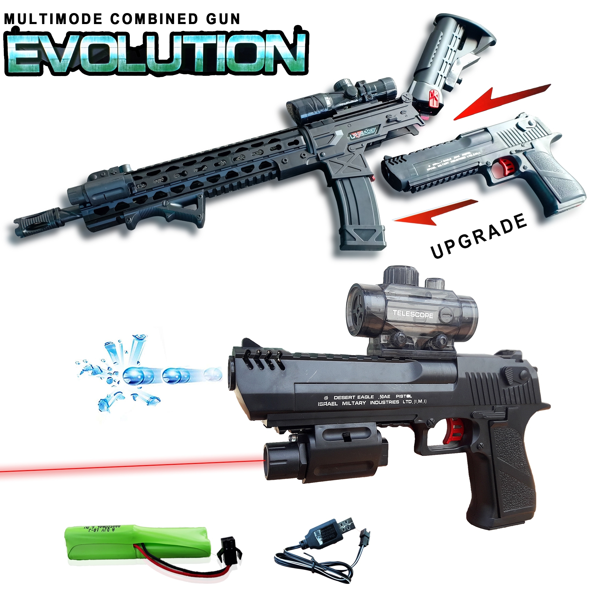 ปืนของเล่น ปืนอัดลมยิงกระสุนเจลระบบไฟฟ้า ปืนกระสุนเจล 2 IN 1 EVOLUTION