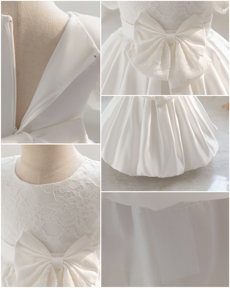 Gd4115- พร้อมส่งจากไทย ชุดออกงานเด็กหญิงสีขาว สีสวยเหมือนในแบบ เก็บชายเป็นพุ่มสวยเก๋ เนื้อผ้าสุดสวยหรูดุจไหม ชุดราตรีเด็กทรงสั้น มีแขนตุ๊กตา