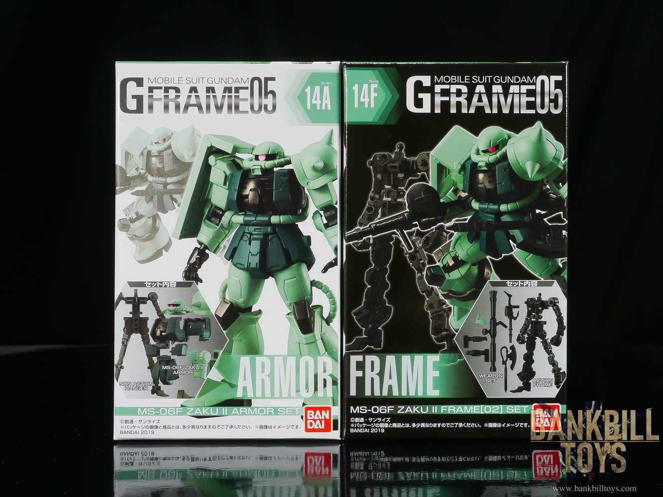 กันดั้ม Bandai Candy Toy Mobile Suit Gundam G Frame 05 No.14A MS-06F Zaku II Armor Set + No.14F Frame[02] Set (เซ็ตคู่ 2 กล่อง)