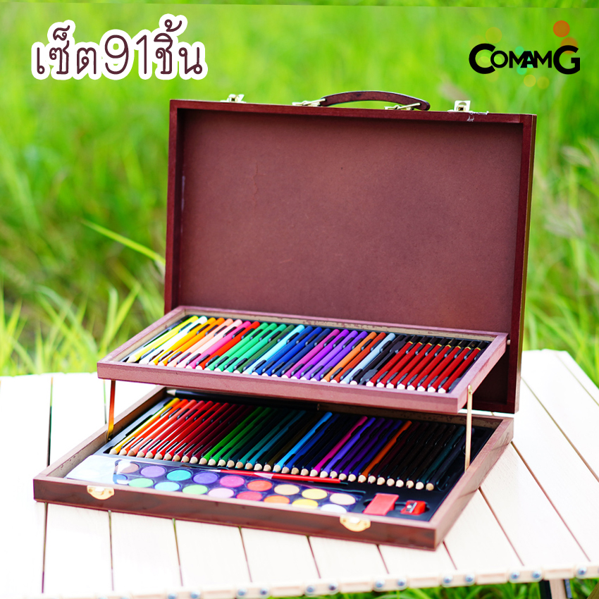 ชุดสี เช็ตสีLucky Crown รุ่นกล่องไม้ มีให้เลือก 91/125ชิ้น สีไม้ สีชอร์ค สีน้ำ สีเมจิ พร้อมส่ง!!