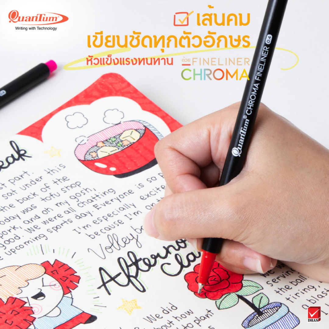 Quantum ปากกาไฟน์ไลน์เนอร์โครมา หัวขนาด 0.4มม. หมึกสูตรน้ำ เขียนลื่นไม่มีสะดุด มี 11สี ออกบิลได้ พร้อมส่ง