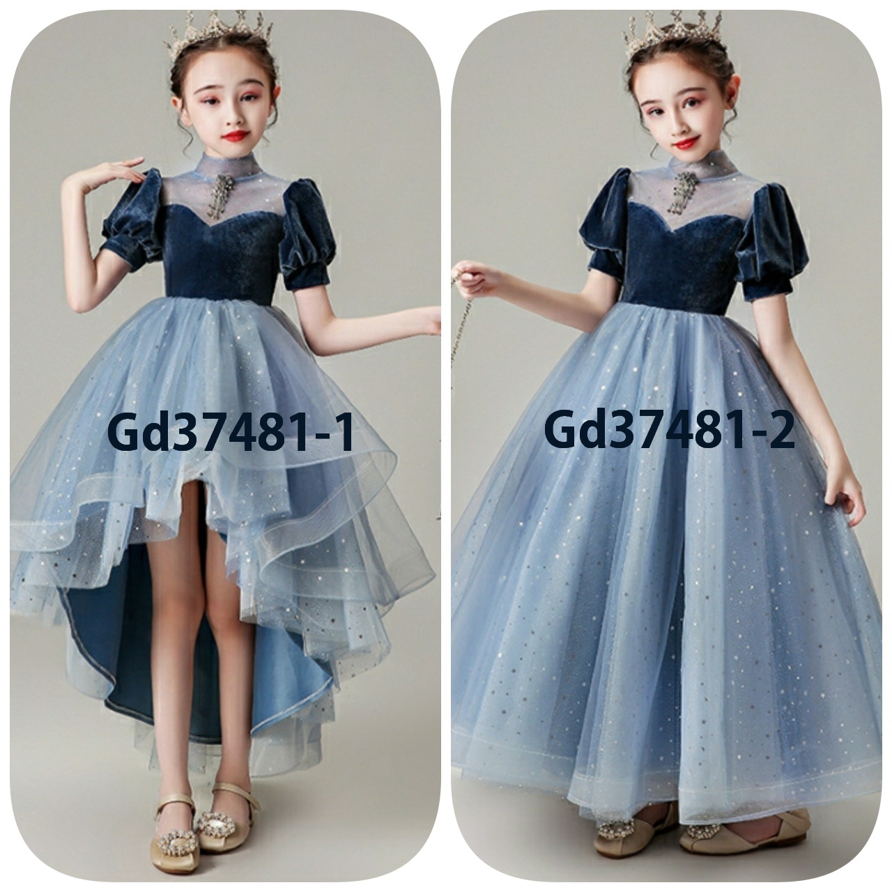 Gd3748- พร้อมส่งจากไทย ชุดราตรีเด็กสีน้ำเงิน กระโปรงสีฟ้า แต่งเลื่อมสวยหรู สวยดุจเจ้าหญิงในเทพนิยาย ชุดออกงานเด็กหญิงทรงหน้าสั้น-หลังยาว(ต้องการทรงยาว ค้นหาด้วยรหัส Gd37481-2 นะคะ)