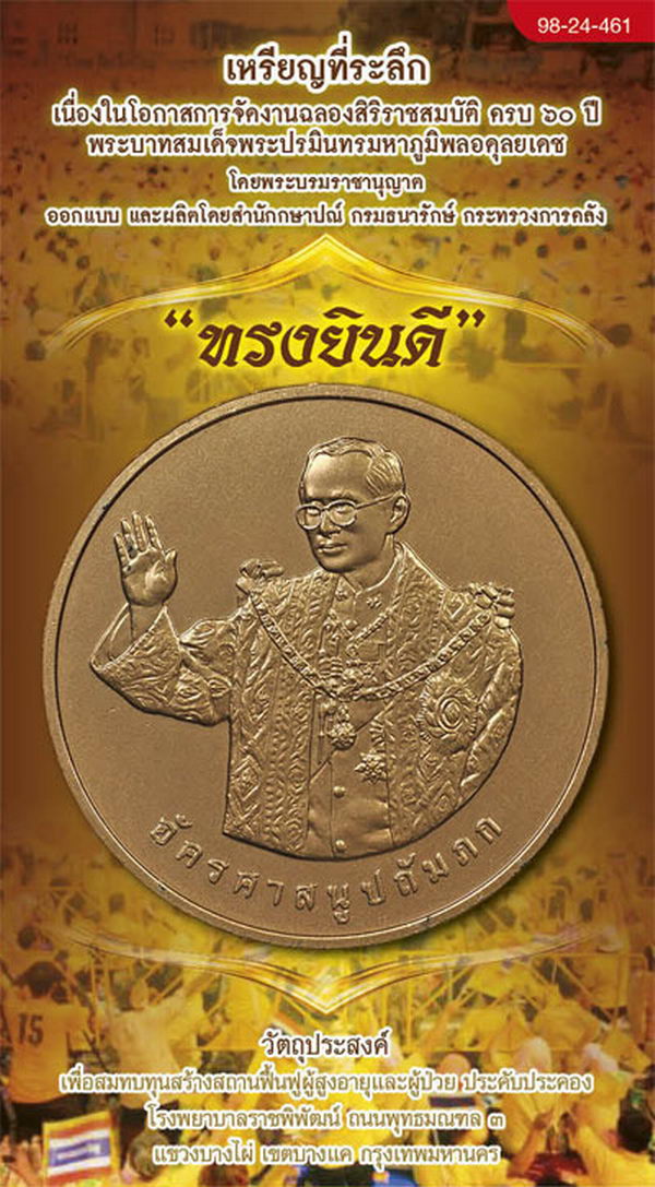 รหัสสินค้า พระมหากษัตริย์ และบุคคลสำคัญ 352 เหรียญที่ระลึก ทรงยินดี ในหลวงรัชกาลที่ ๙ เนื้อทองแดง วัดศรีสุดารามวรวิหาร กรุงเทพ