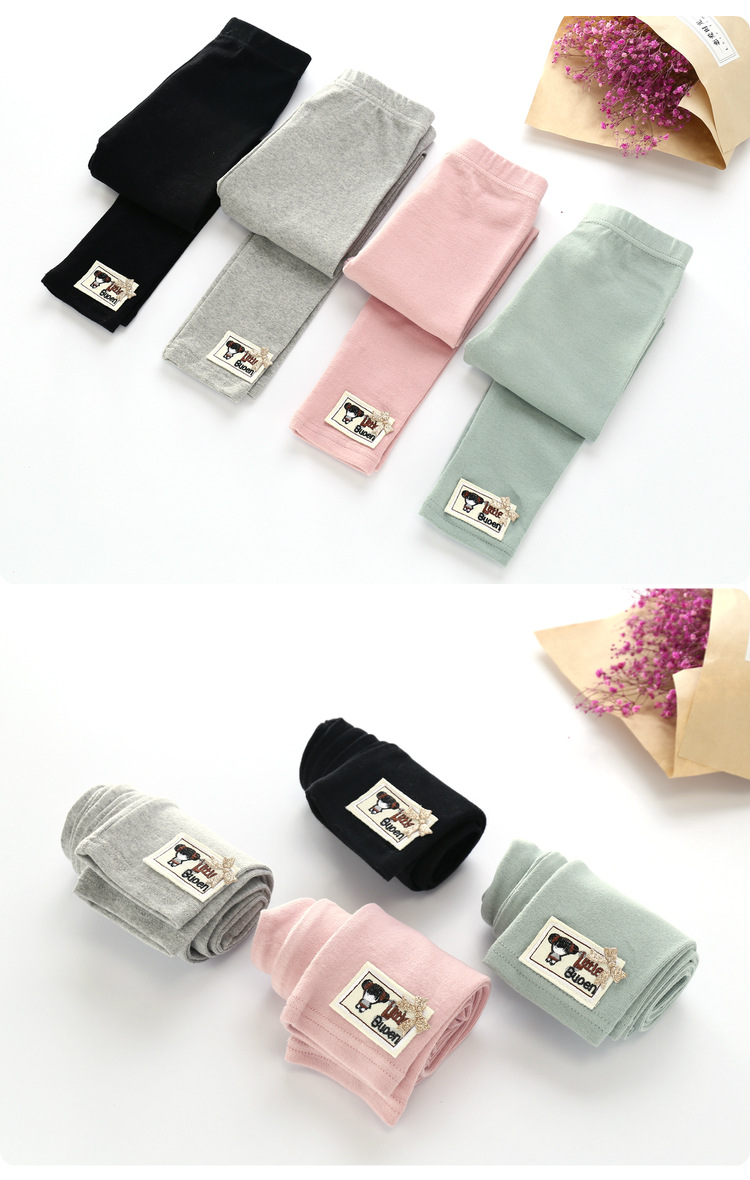 P30983พร้อมส่ง เลกกิ้งเด็กสีเขียวติดอาร์มตุ๊กตาน้อย+ติดโบว์สีทอง