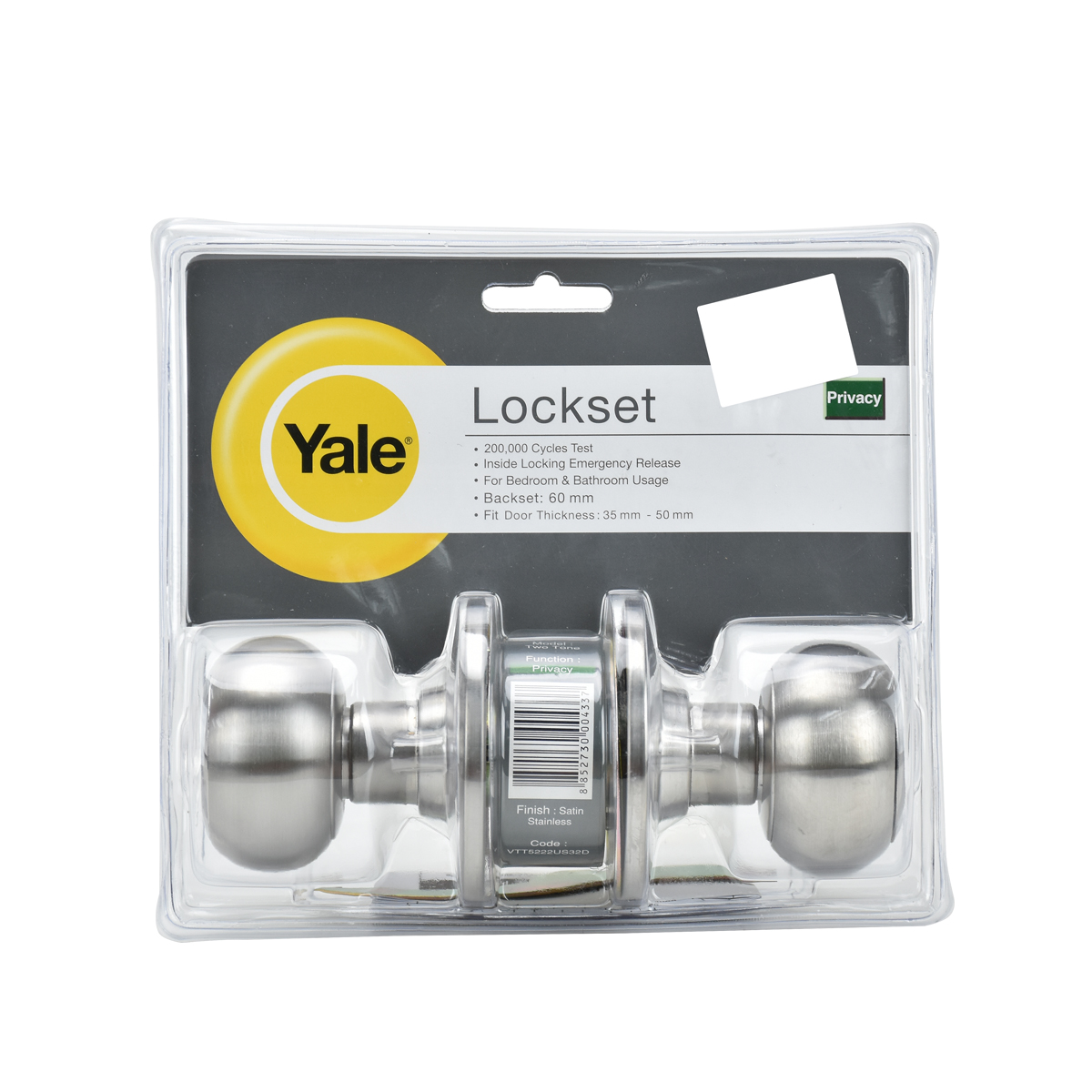 YALE ลูกบิดหัวทูโทน VTT5222US32D หัวใหญ่จานใหญ่ สแตนเลสด้าน ระบบห้องน้ำ