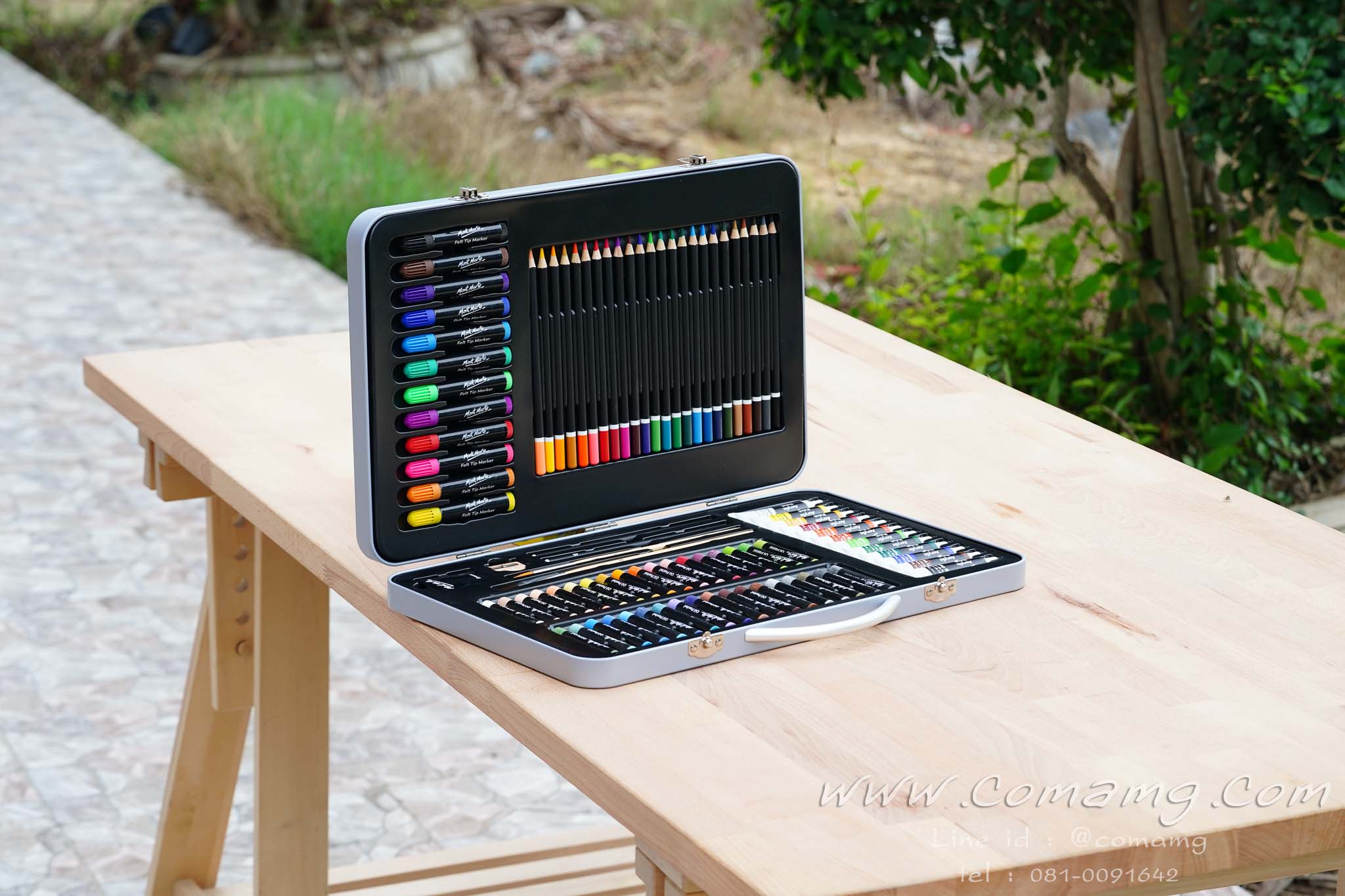 ชุดสี Mont Marte กระเป๋ากล่องเหล็ก อุปกรณ์วาดรูป 90 ชิ้น สีอะคริลิค ชอล์คน้ำมัน สีไม้ เมจิก พร้อมพู่กัน และอุปกรณ์วาดเขียน