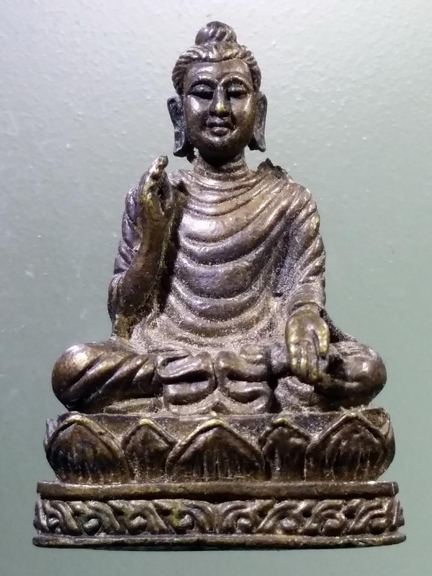 Antig LSD 1579 รูปหล่อพระพุทธหน้าอินเดีย ปางประทานพร เนื้อทองผสม วัดโพธิ์ชัย