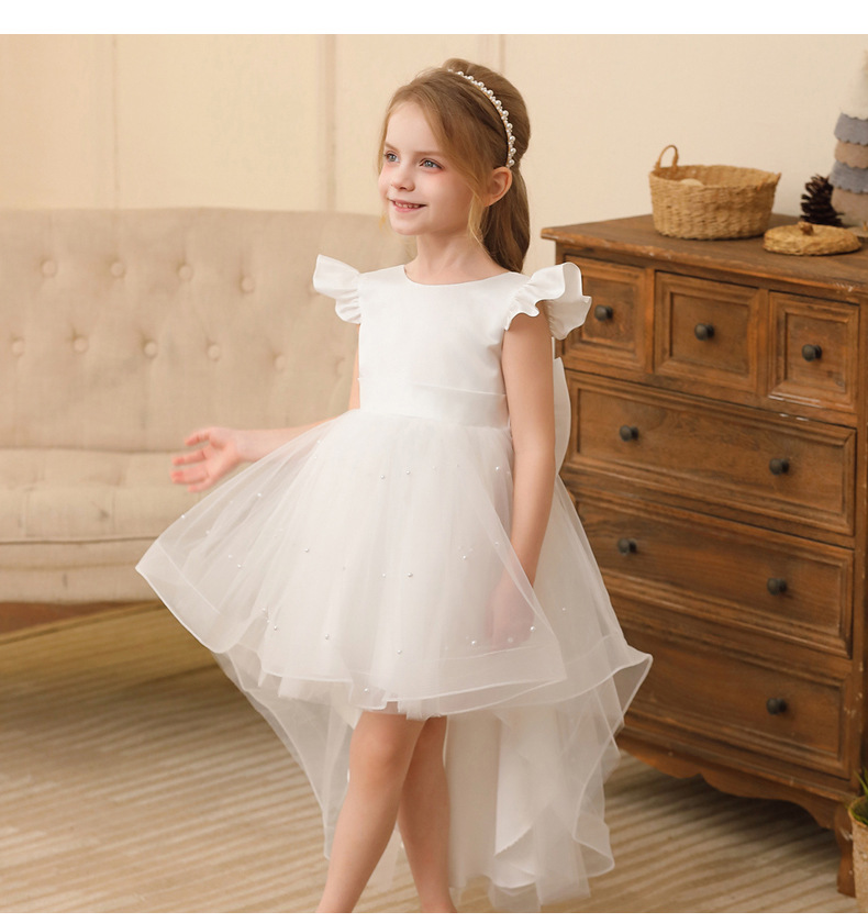 Gd4118- พร้อมส่งจากไทย ชุดราตรีเด็กสีขาว ชุดออกงานเด็กหญิงทรงยาว และทรงหน้าสั้น-หลังยาว ตกแต่งมุก ทรงสวยสุดหวาน สำหรับเด็กเล็ก-เด็กโต