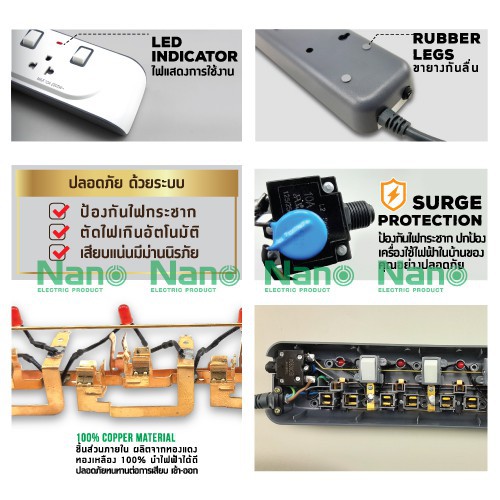 ปลั๊กพ่วง รางปลั๊กไฟ ยี่ห้อNano มีระบบป้องกันไฟกระชาก แบบUSB 2ช่อง+เต้ารับ 3ช่อง มีมอก.