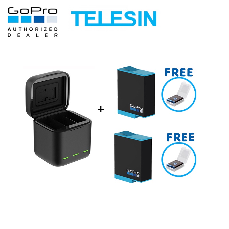 GoPro 10 / 9 Telesin Charger Box + Battery x 2 ของโกโปรแท้ ประกันศูนย์ 1 ปี แท่นชาร์จ ที่ชาร์จ + แบตเตอร์รี่โกโปร 10 / 9