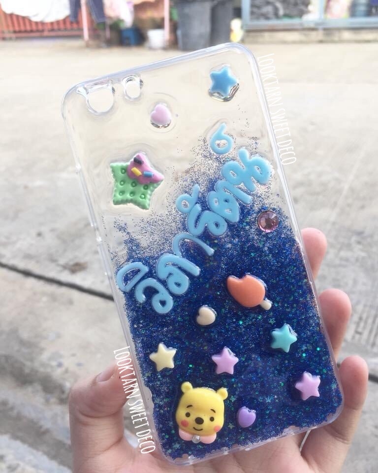 เคสกากเพชรสีน้ำเงินไล่ใส อักษรสีฟ้า