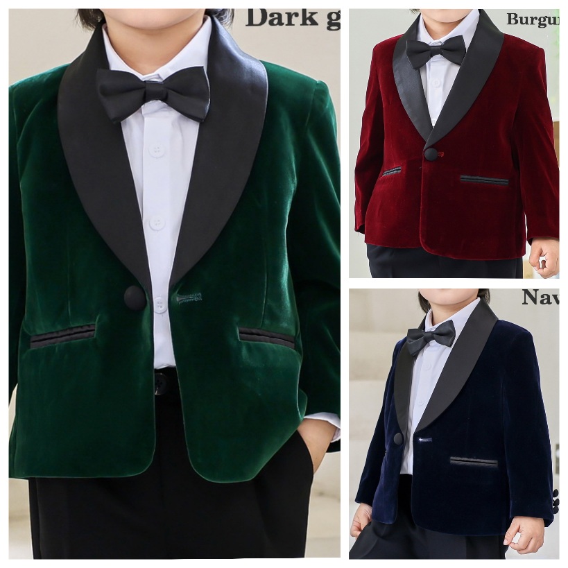 Bc0133- Bc-เสื้อสูทเด็กชาย เสื้อโค้ทเด็กชายเนื้อผ้ากำมะหยี่เนื้่อละเอียดสวย ผ้าสวยดูดี ติดซับ ใส่สบาย (เฉพาะเสื้อสูทตัวนอกเท่านั้น) ดูขนาดวัดจริงไว้ในรายละเอียด +ดูเพิ่ม