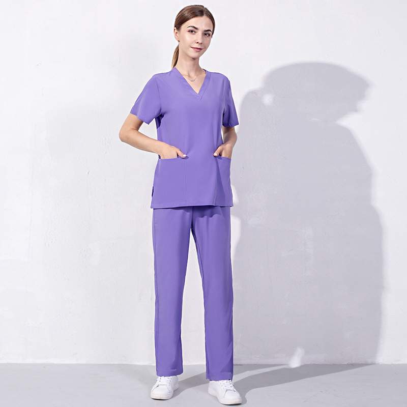 ชุดสครับ ชุดห้องผ่าตัด ชุดแพทย์ ชุดพยาบาล ชุดเข้าเวร เสื้อคอวี(เสื้อ+กางเกง)แบบผ้าบางมีบริการปักชื่อโลโก้