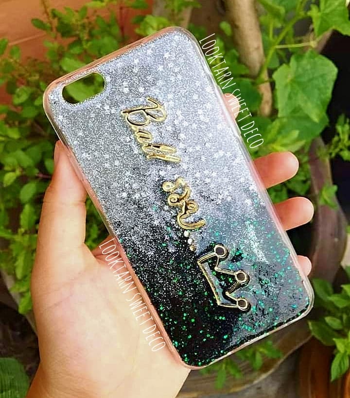 เคสกากเพชรสีเงิน-ดำ อักษรสีกระจกทอง
