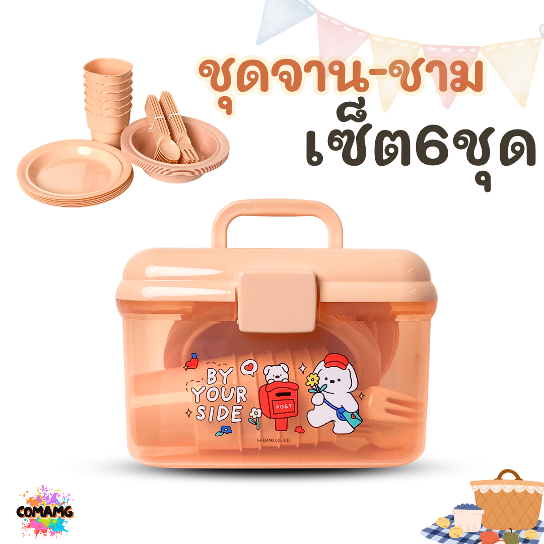เซ็ตจานชามปิคนิค ชุดปิคนิค พร้อมกล่องใส่หูหิ้วพกพา ลายลิขสิทธิ์แท้
