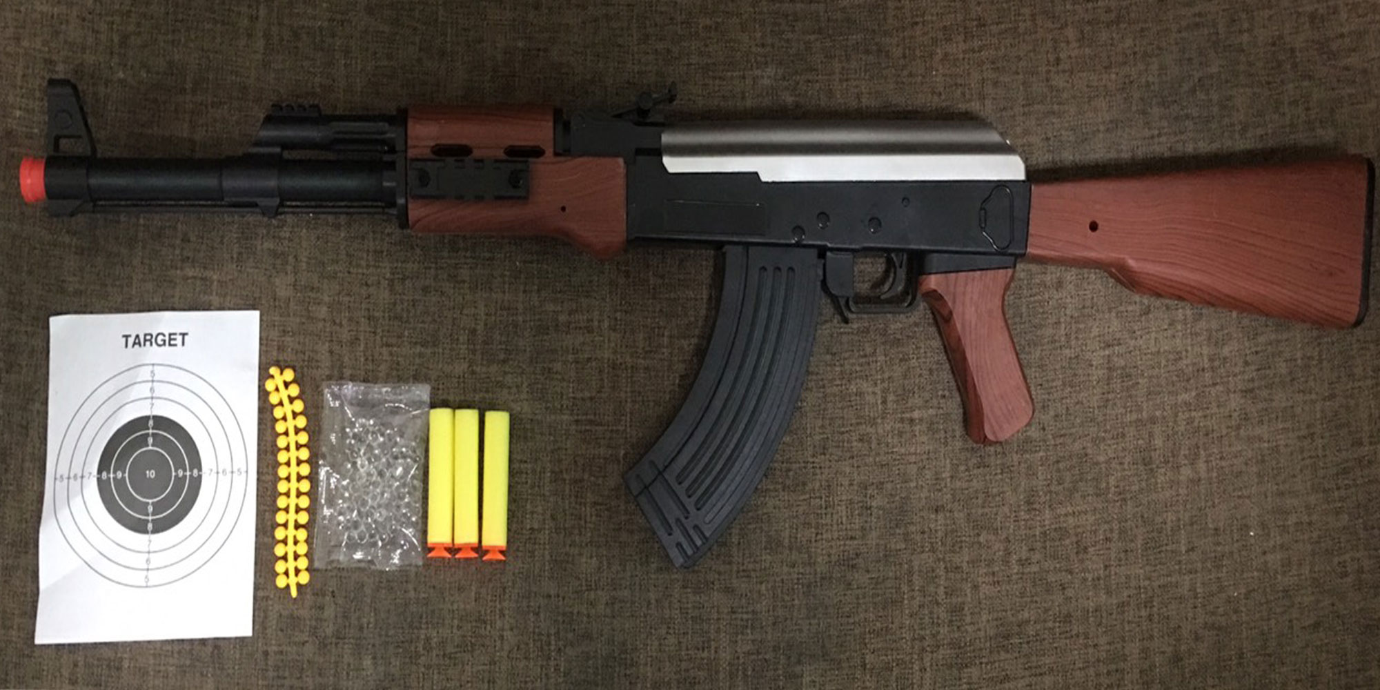 ปืนอัดลม ปืนยิงพลาสติก กระสุนยาง กระสุนกระสุนโฟม 4IN1 AK123 Mundo Gun