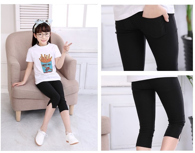 P30791 พร้อมส่งเลคกิ้งเด็กสีดำ แบบสามส่วนแหวกข้างสวย