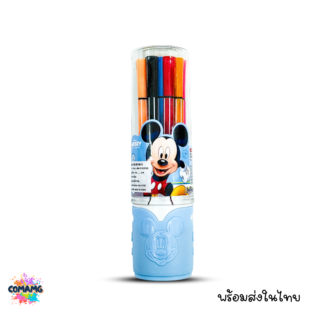 ปากกาเมจิก 12 สี 12 แท่ง ลาย Mickey บรรจุในกล่องพลาสติกทรงกระบอก พร้อมส่งค่ะ