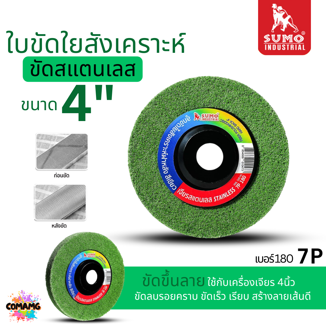 Sumo ใบขัดใยสังเคราะห์ แบบมีฝาหลัง ลูกขัด ขนาด 4 นิ้ว สีแดง เขียว น้ำตาล เทา ฟ้า