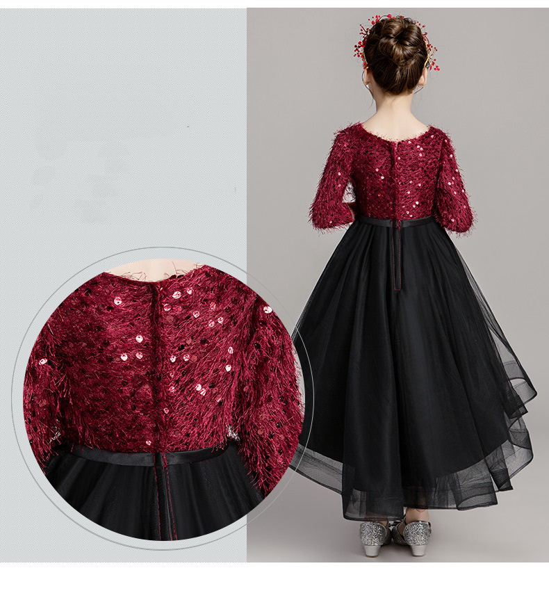 Gd3549- พร้อมส่งจากไทย ชุดออกงานเด็กหญิงสีแดง กระโปรงสีดำ ชุดราตรีเด็ก ทรงหน้าสั้นหลังยาวแบบเดรสหางปลา